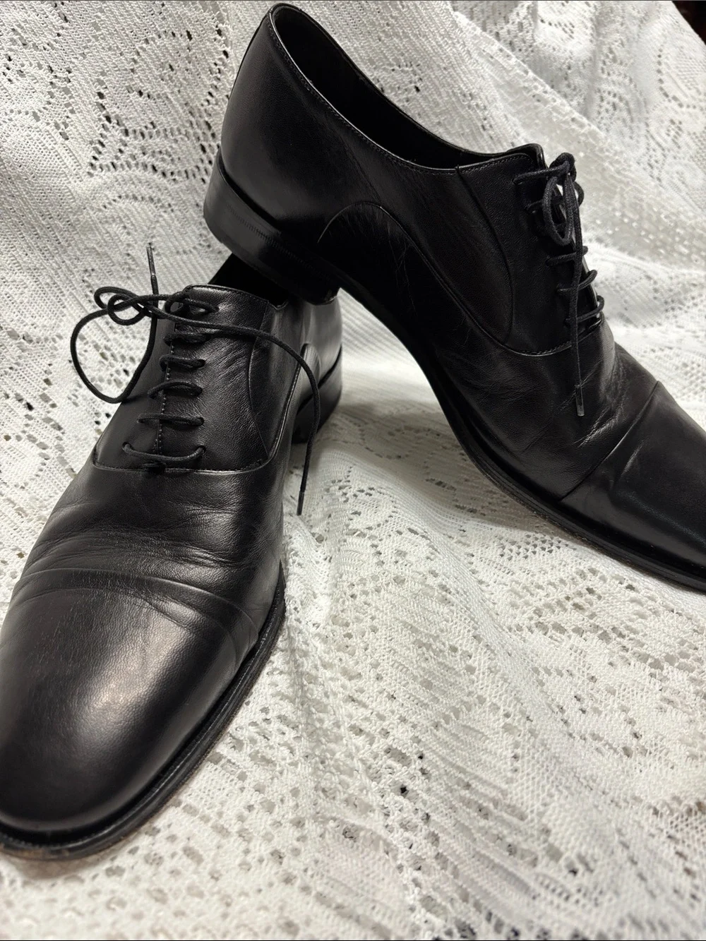 Bruno Magli Black Leather Cap-Toe Oxfords